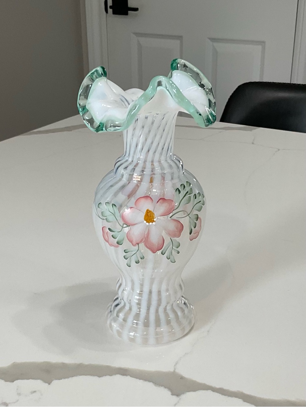 Fenton Art Glass "Meadow Beauty." French Opalescent Spiral Optic Vase